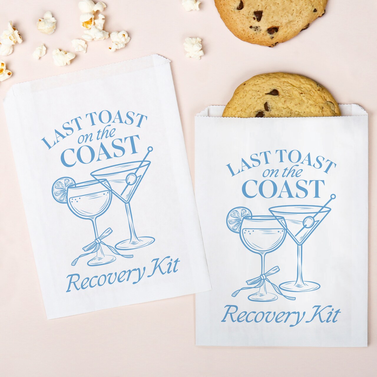 Big Dot of Happiness Last Toast on the Coast Paper Treat Bags, Coastal Bachelorette Candy Bags, Greaseproof White Sandwich Cookie Bags - 25 Count